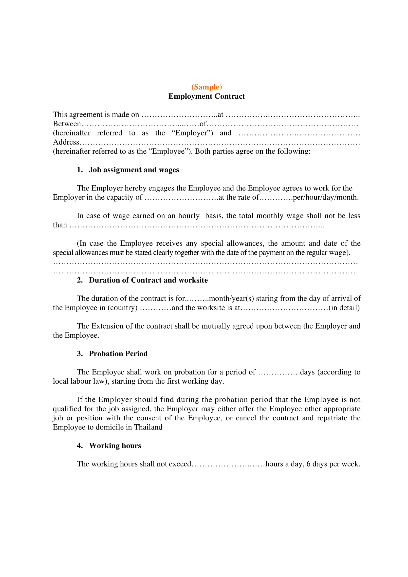 basic employment contract sample