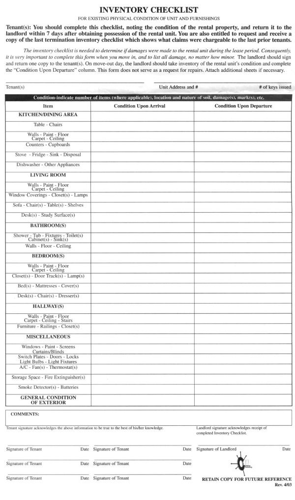 basic inventory checklist example