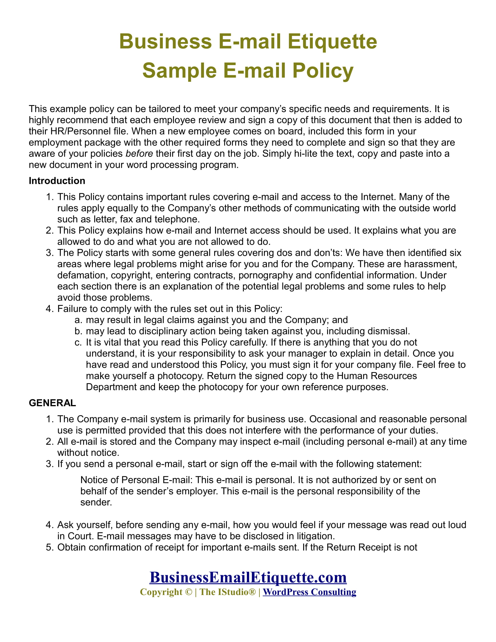 business email etiquette and employee email policy example