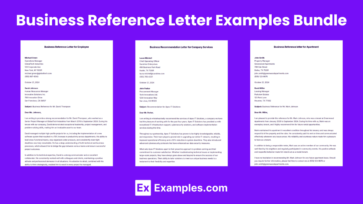 Business Reference Letter Examples Bundle