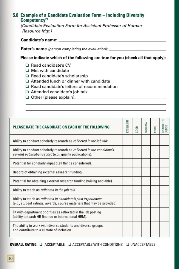 candidate evaluation form including diversity competency example