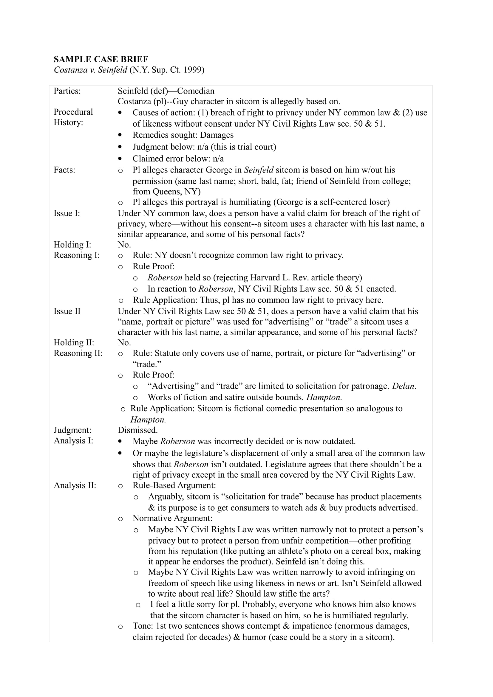 how to write a case analysis law