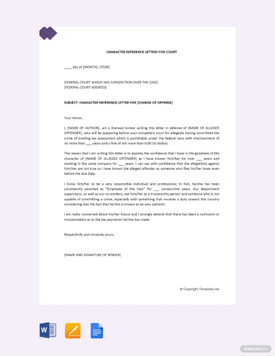 character reference letter for courts template