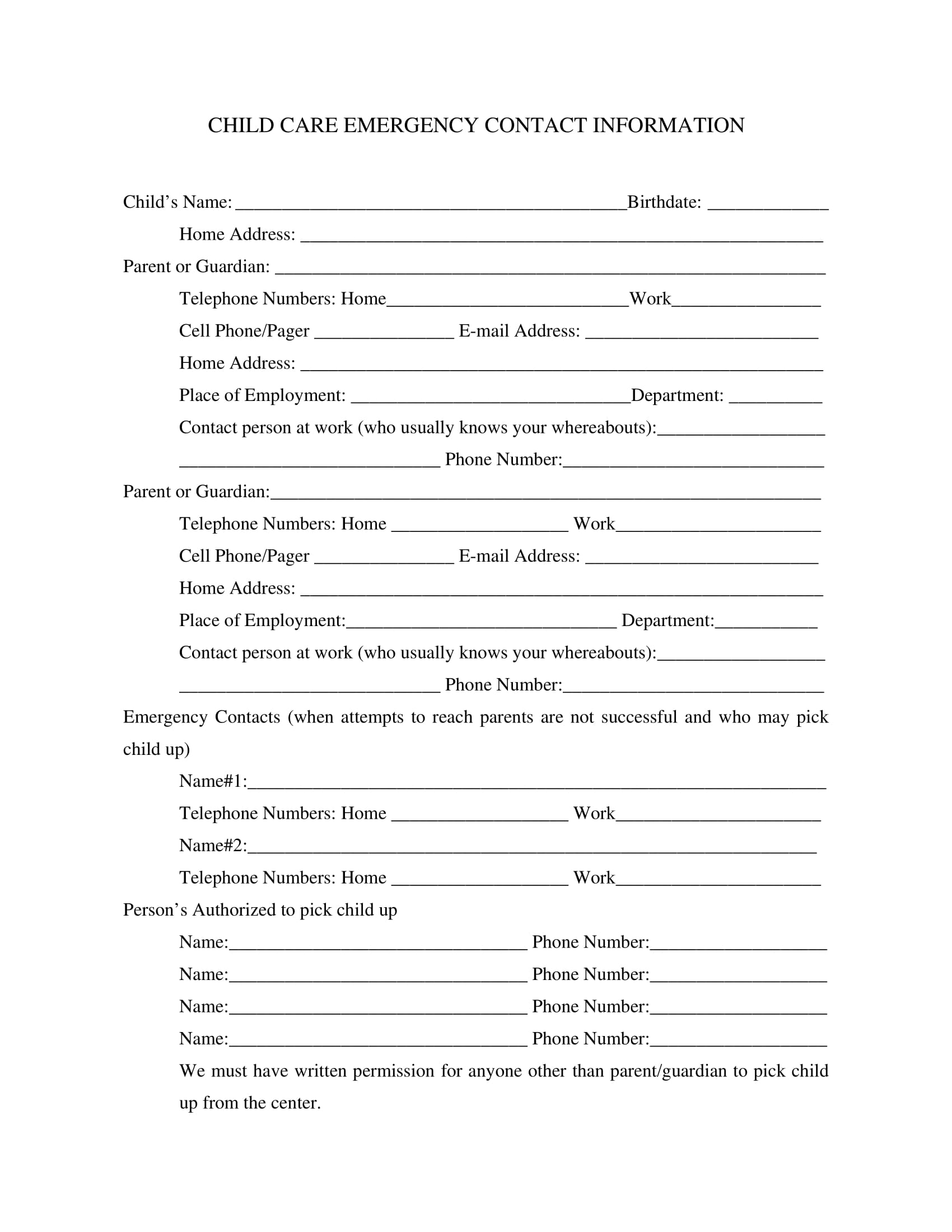 Emergency Information Form 10 Examples Format Pdf Examples