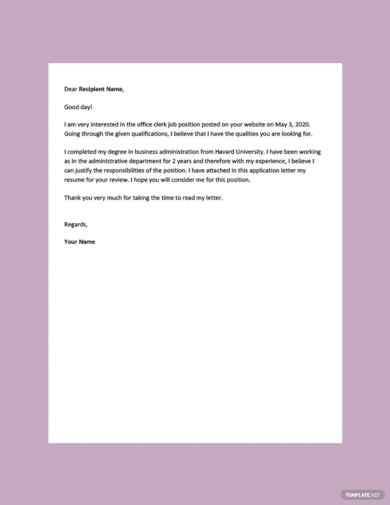 clerk job application letter template