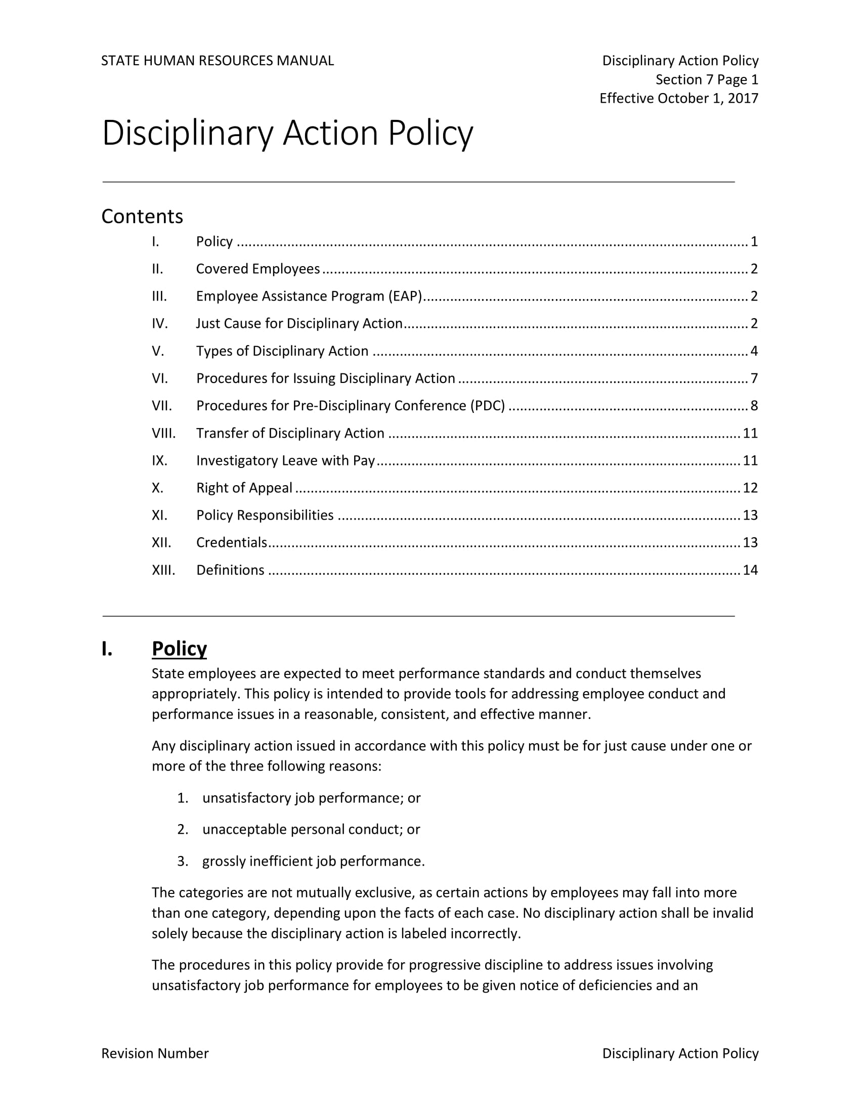 comprehensive disciplinary action policy example