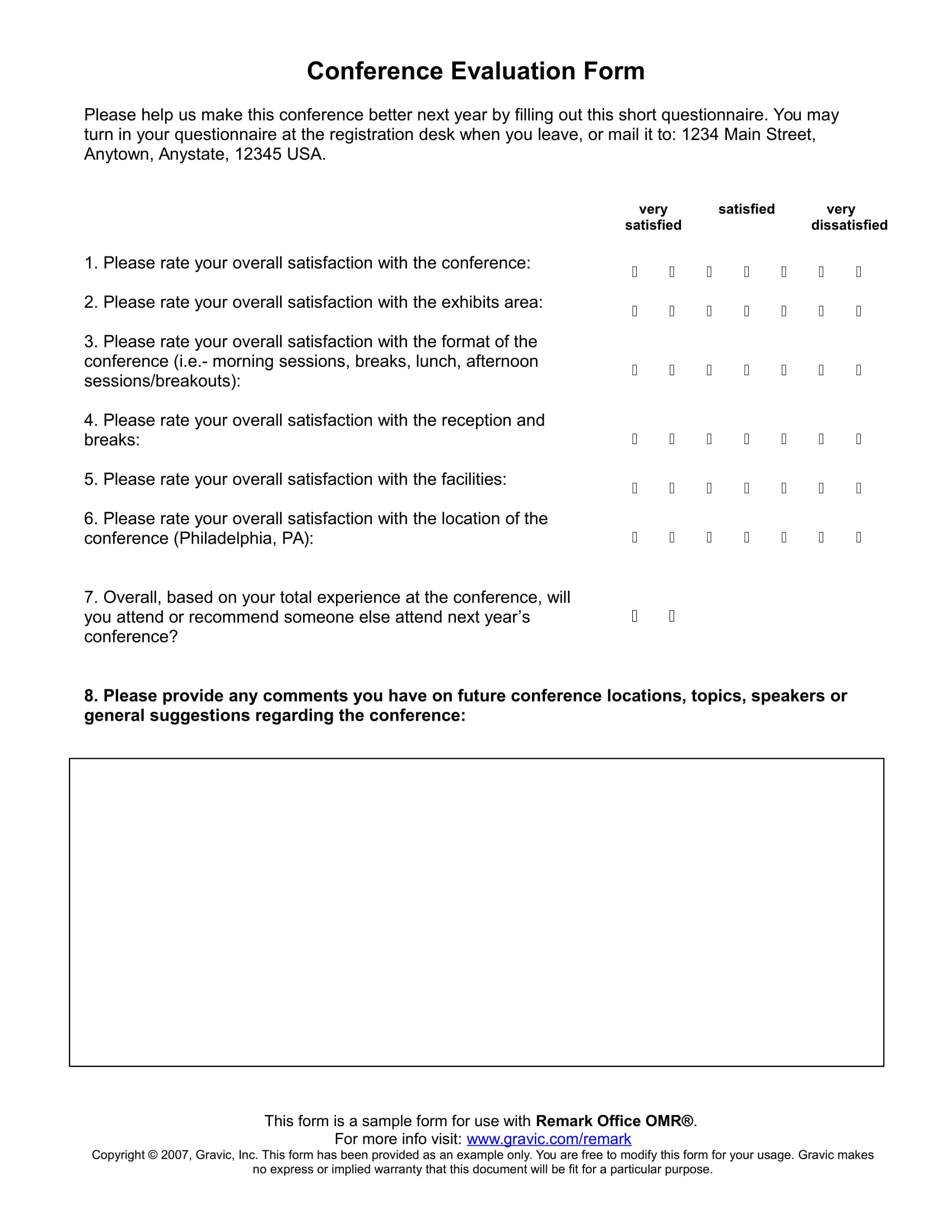 Conference Evaluation Survey Form Example