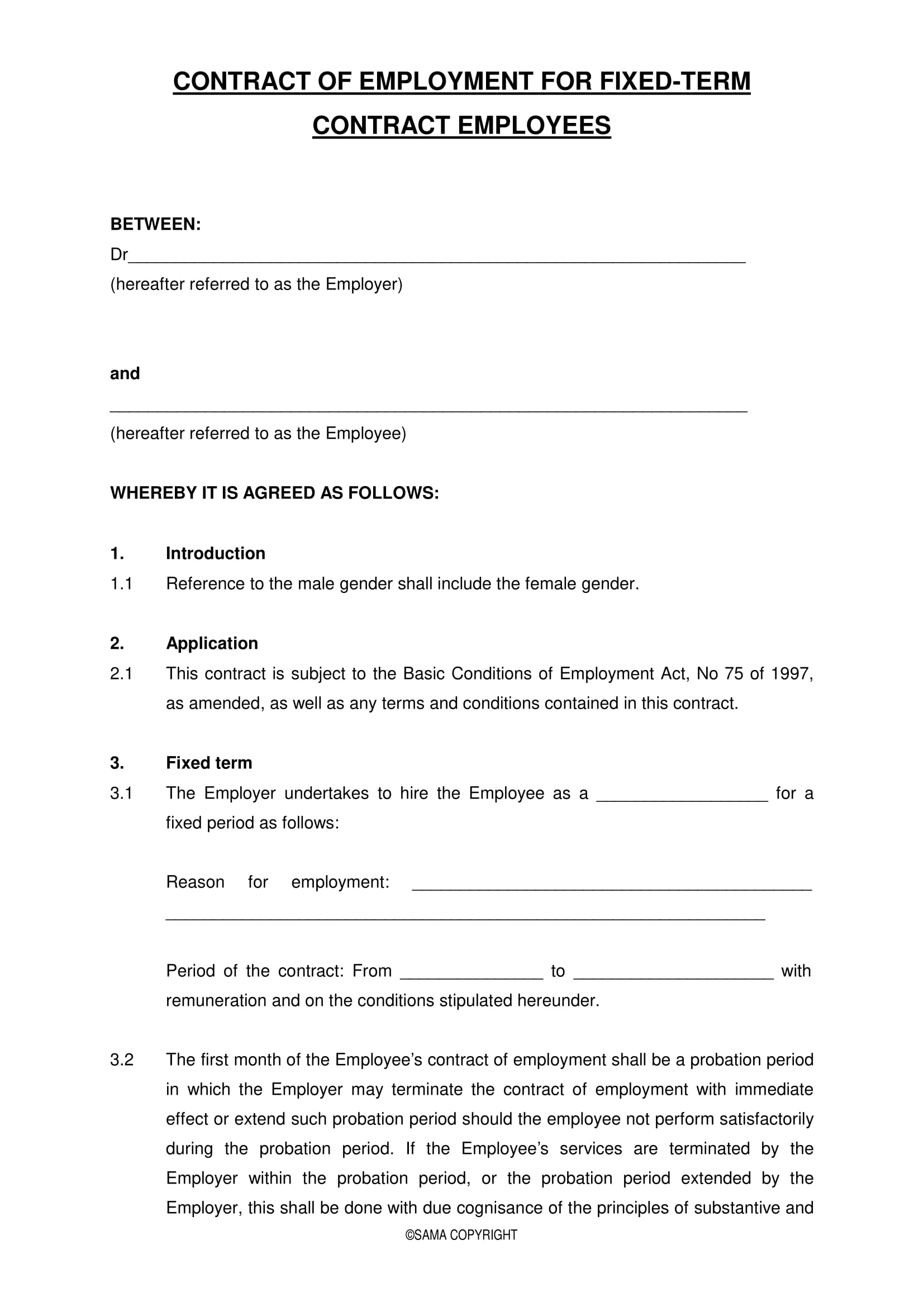 contract of employment for fixed term contract employees