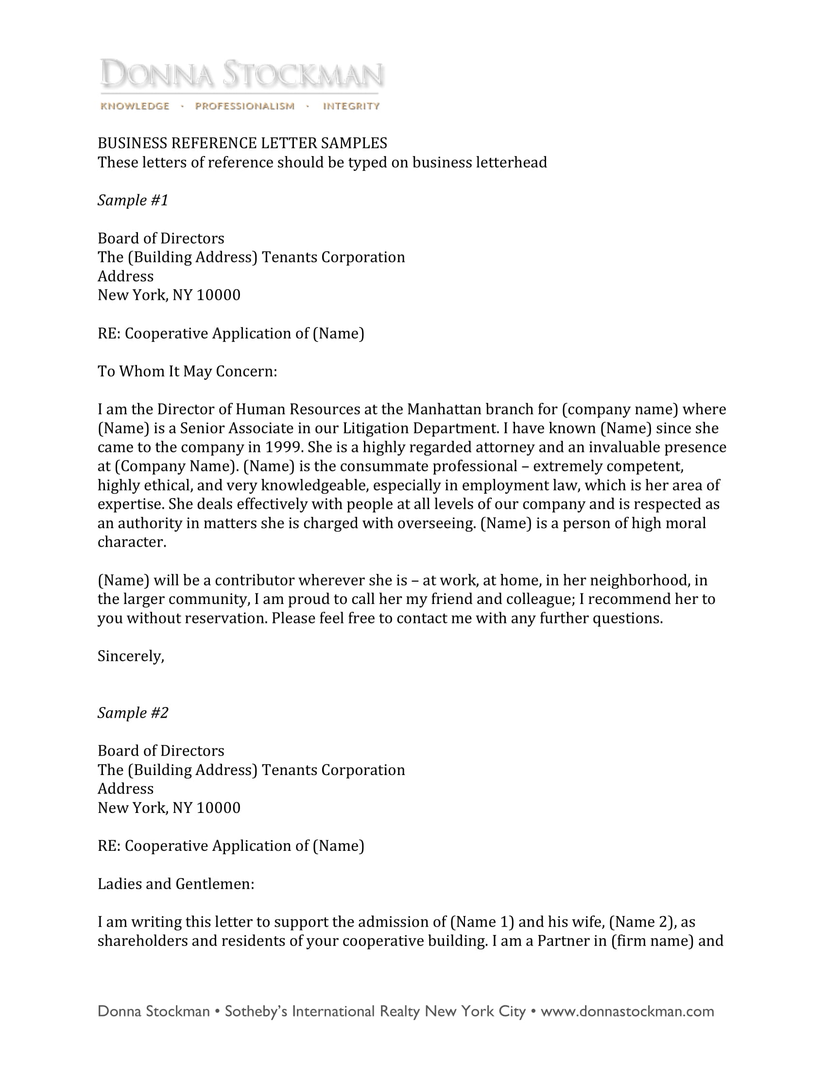 Professional Letter Of Reference Template