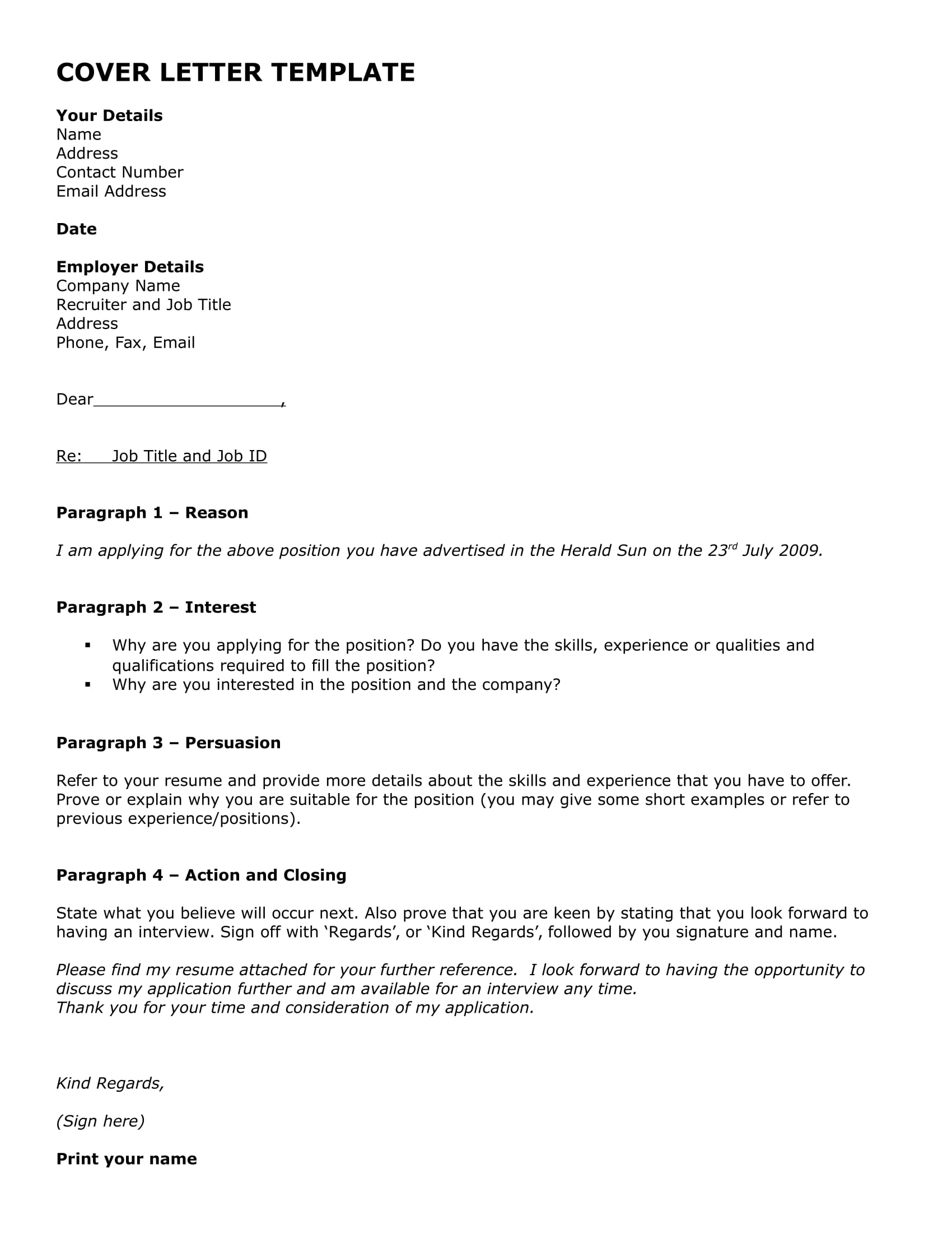 Sample standard cover letter for job application