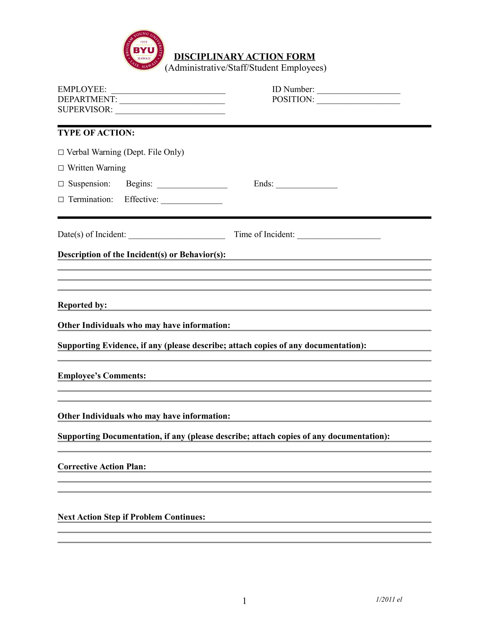 Disciplinary Action Form 10 Examples Format Pdf Examples