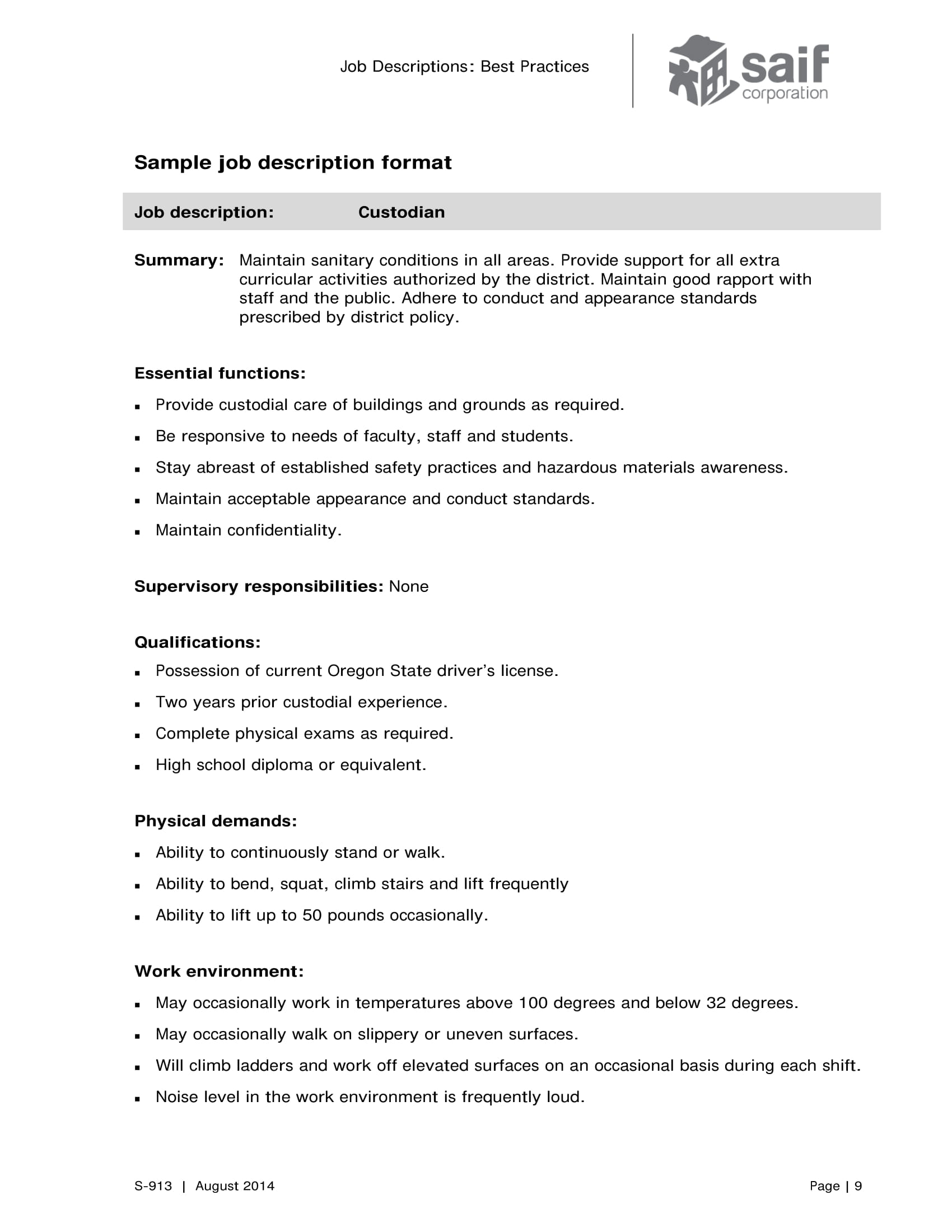 Editable Job Summary Example