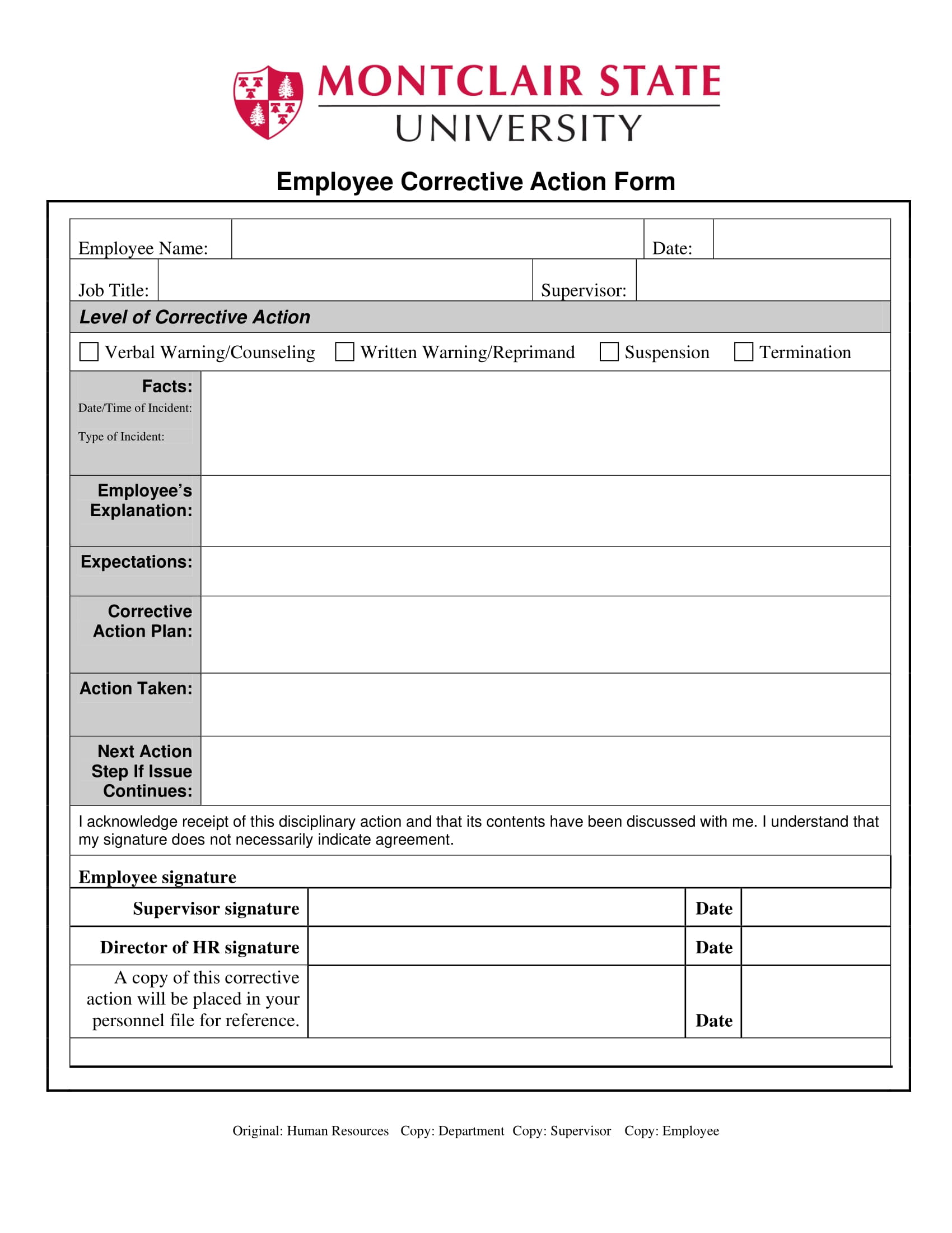 employee corrective action form