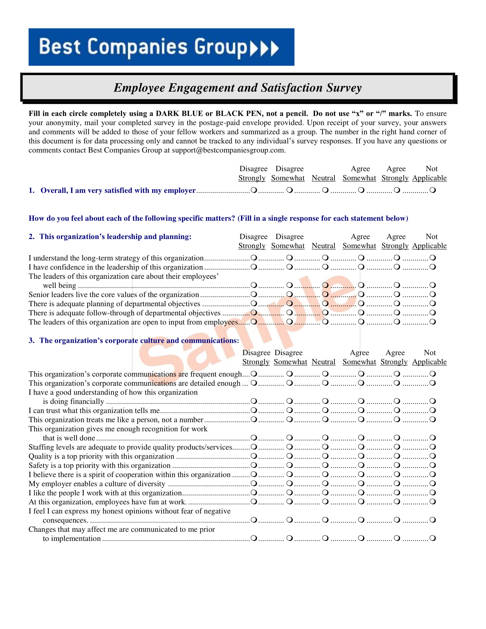 employee engagement and satisfaction survey sample