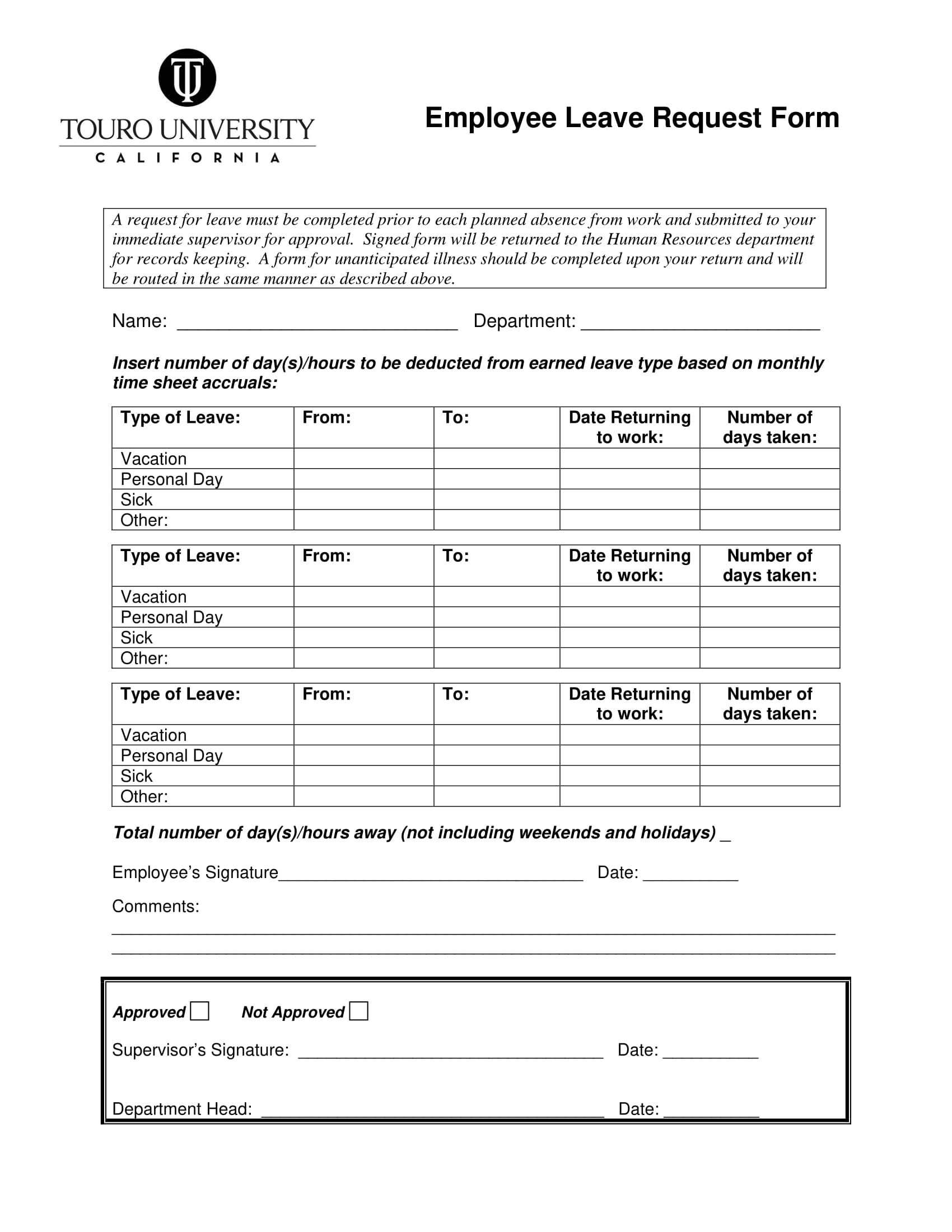 employee leave vacation request form