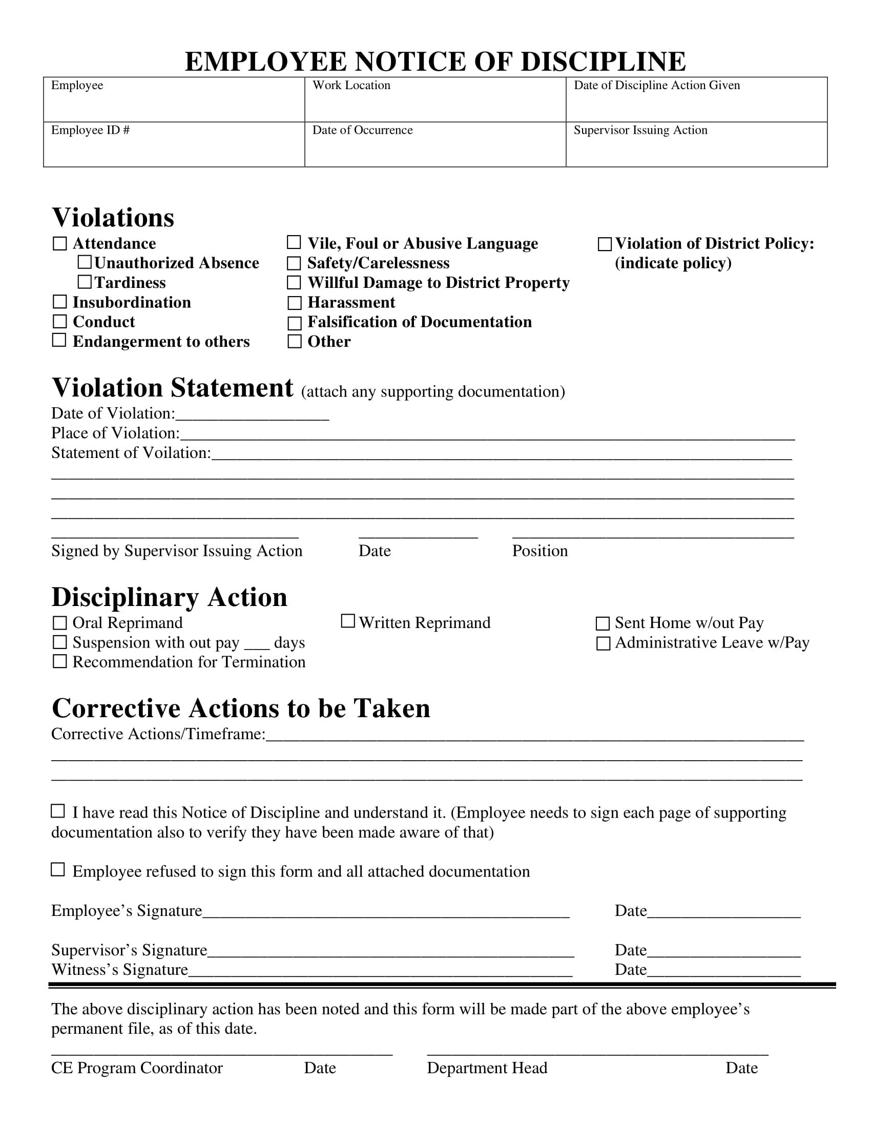 9+ Disciplinary Action Form Examples - Pdf, Word | Examples