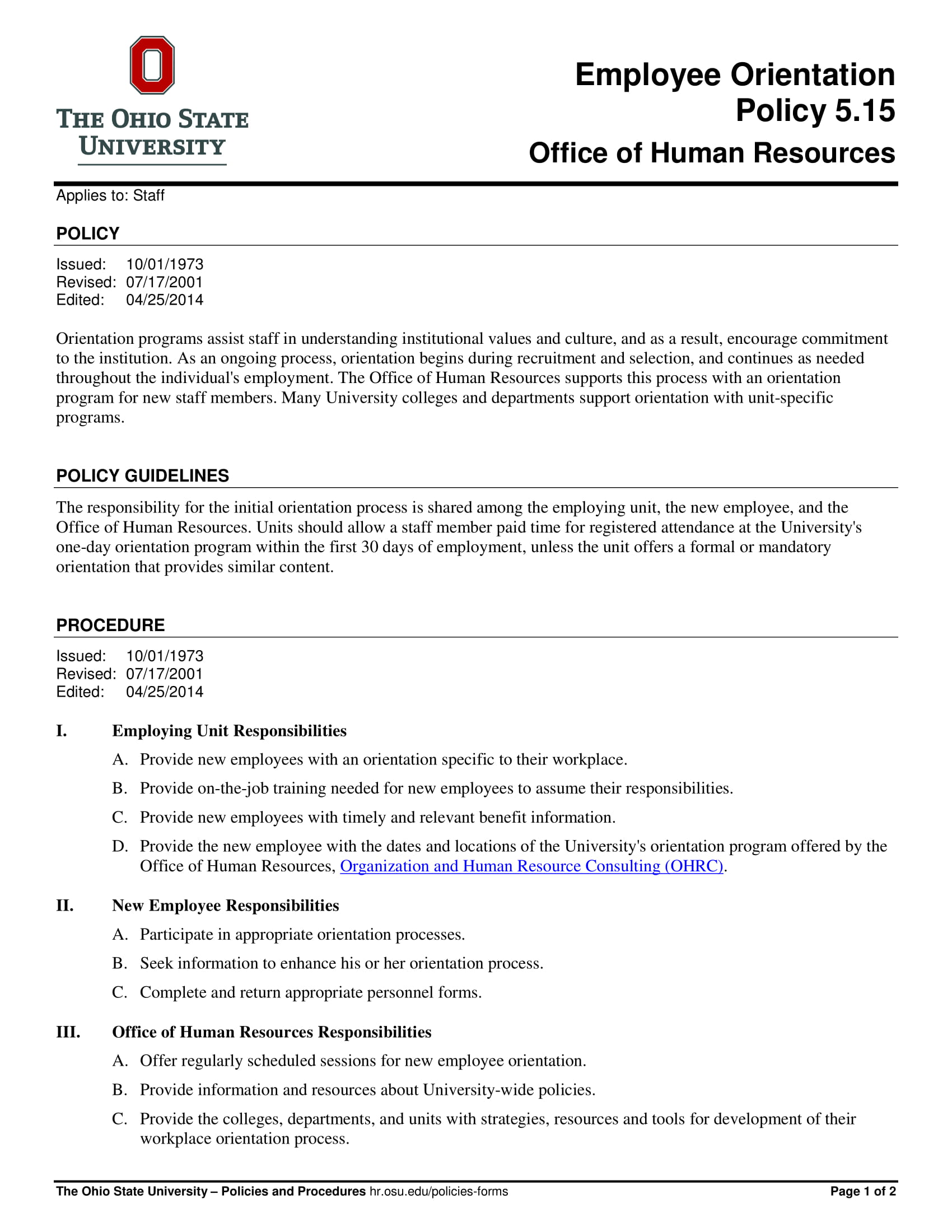 Orientation Schedule Template