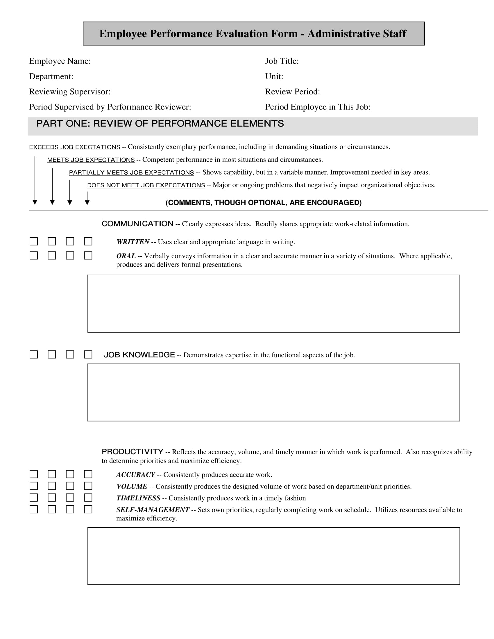 Employee Performance Evaluation Form Example