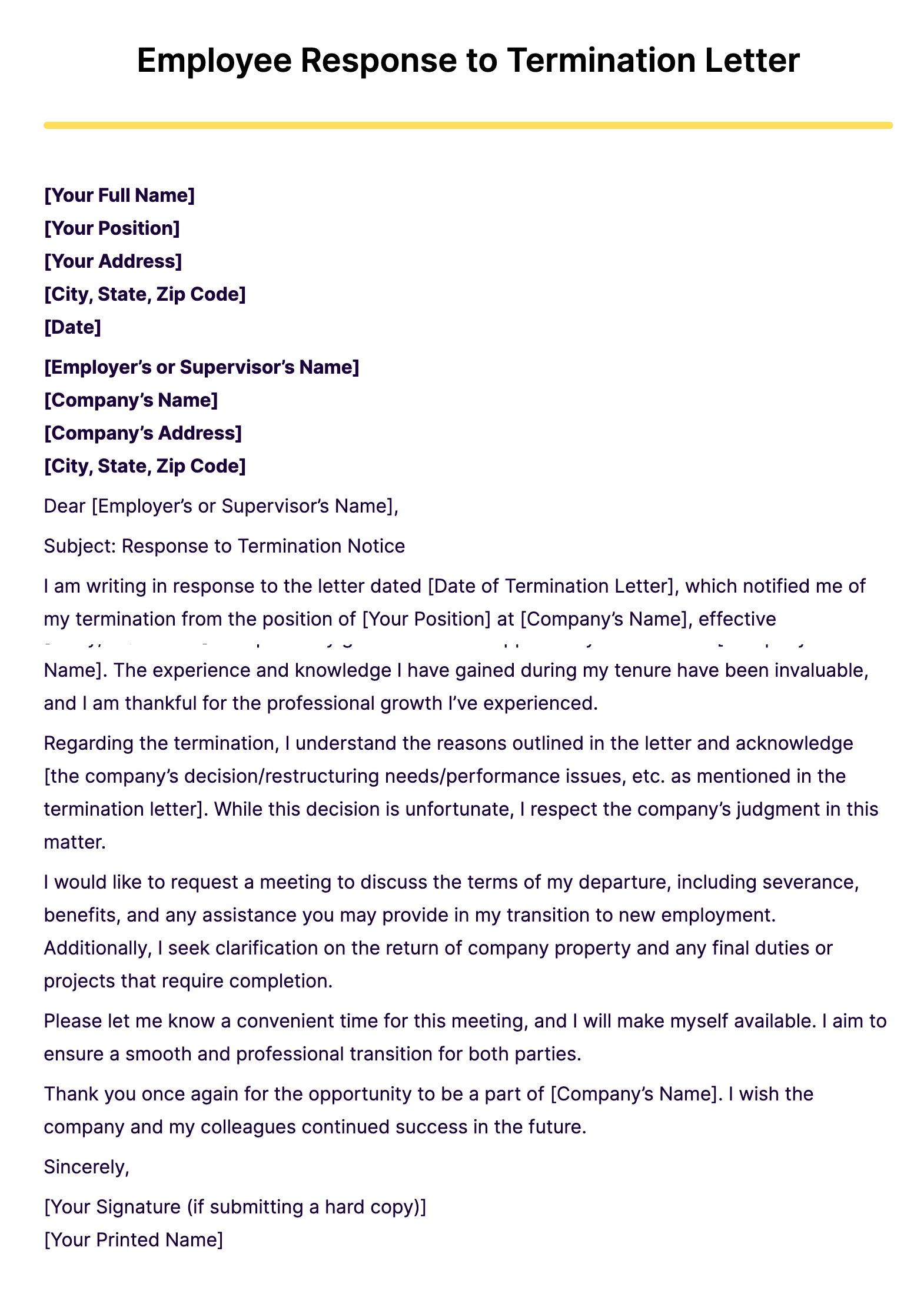 Employee Response to Termination Letter