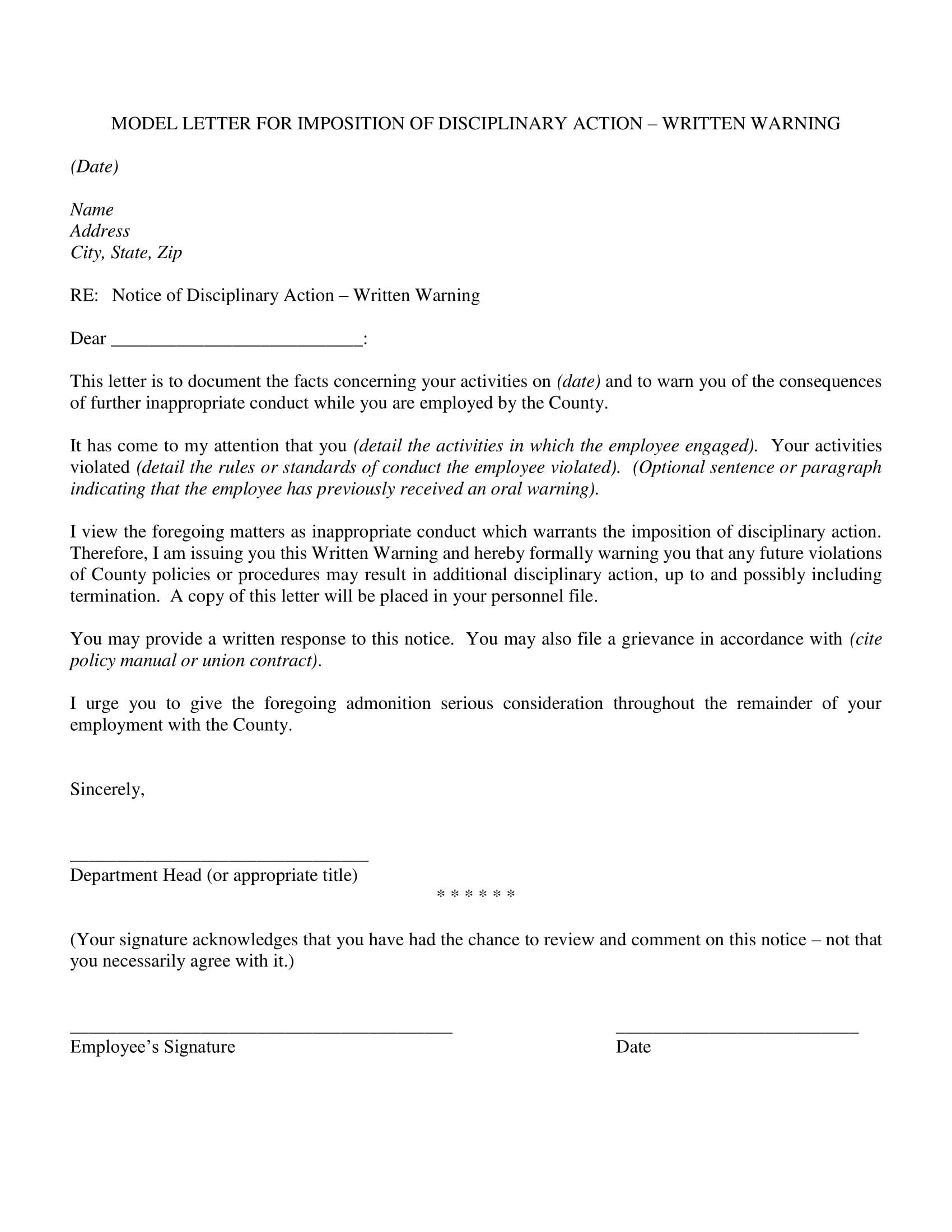Employee Warning Letter Examples 11 In PDF Google Docs MS Word 