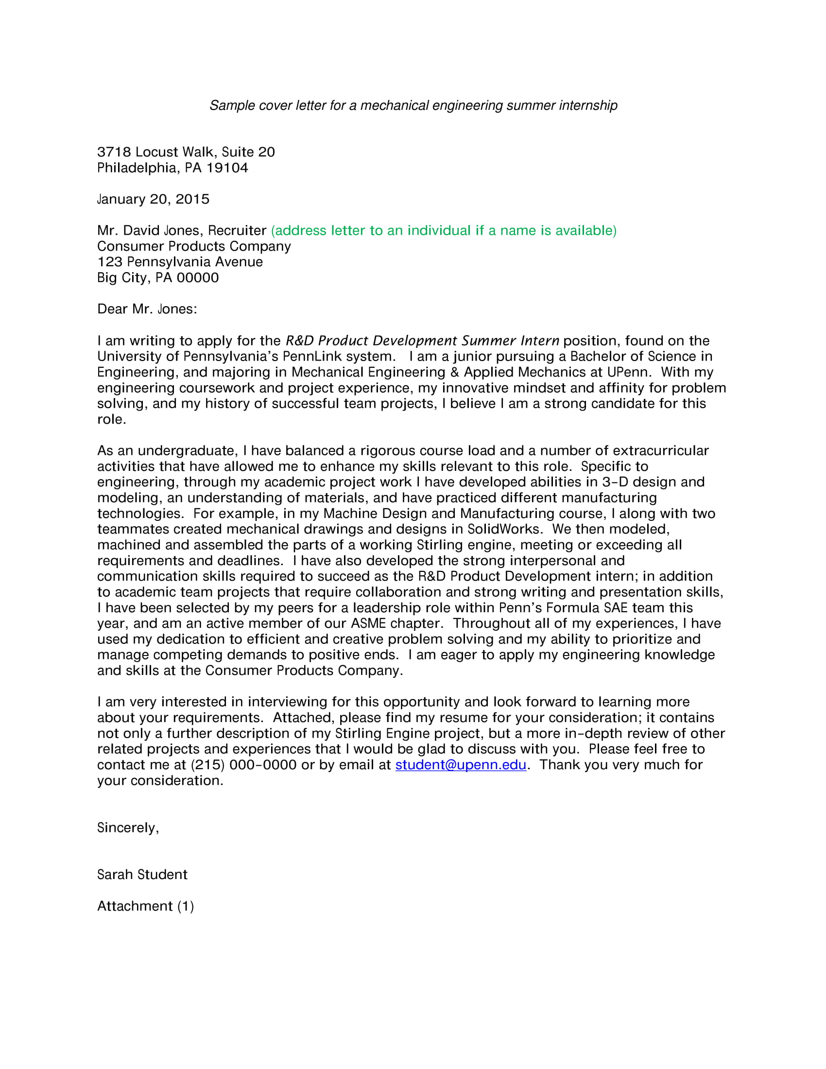 Engineering Sample Internship cover letter 1