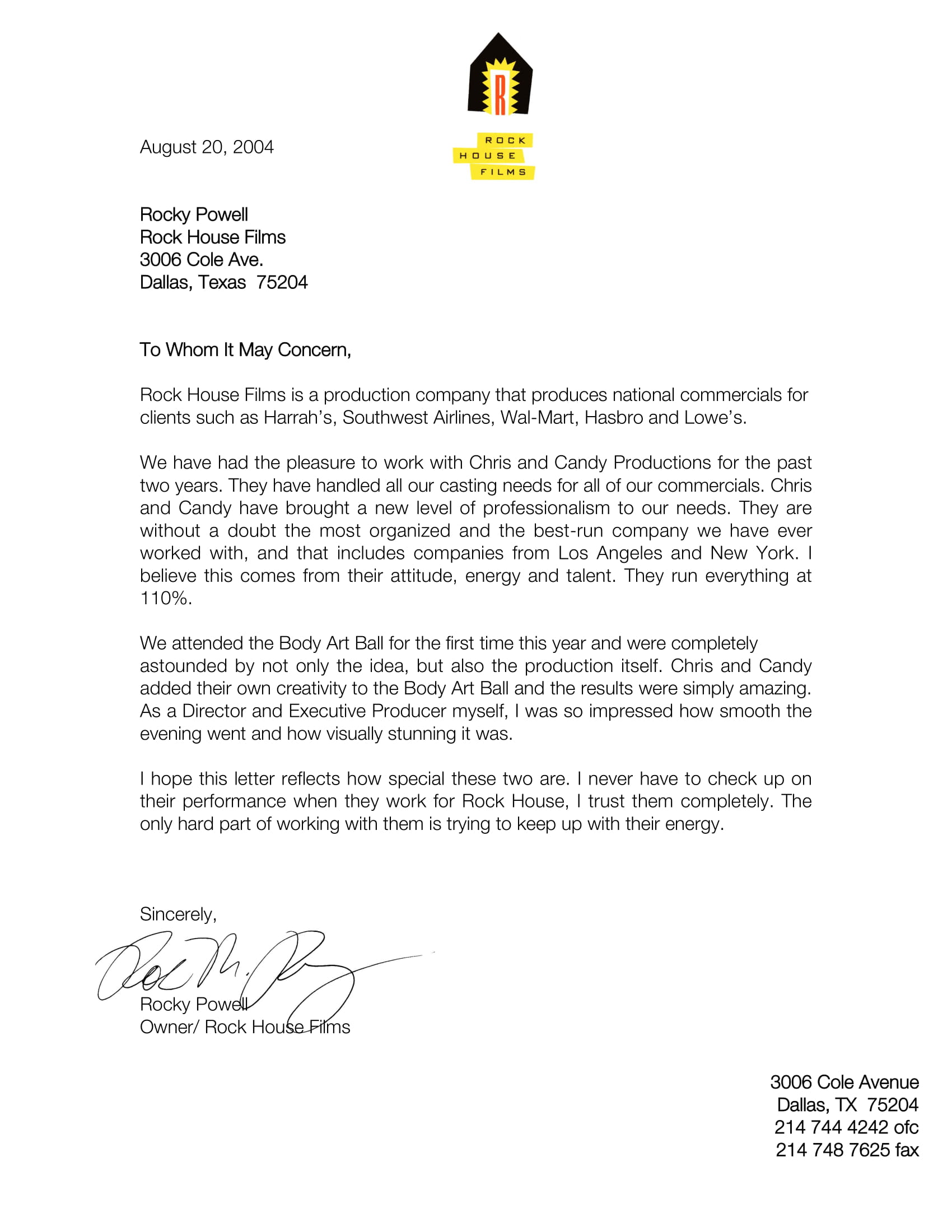 Corporate Reference Letter