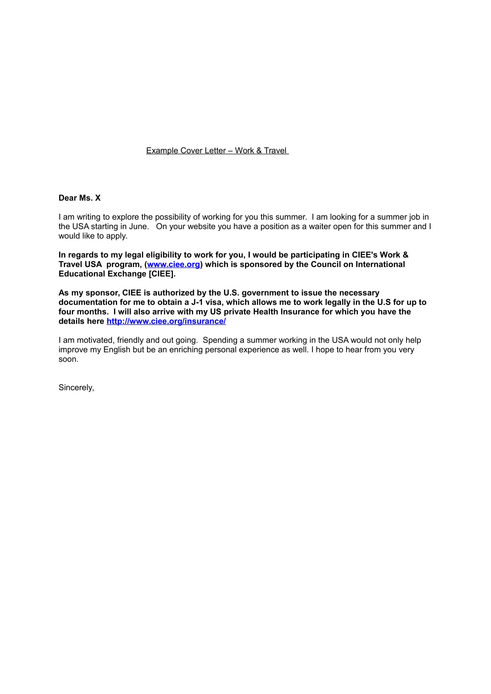 Cover Letter Example