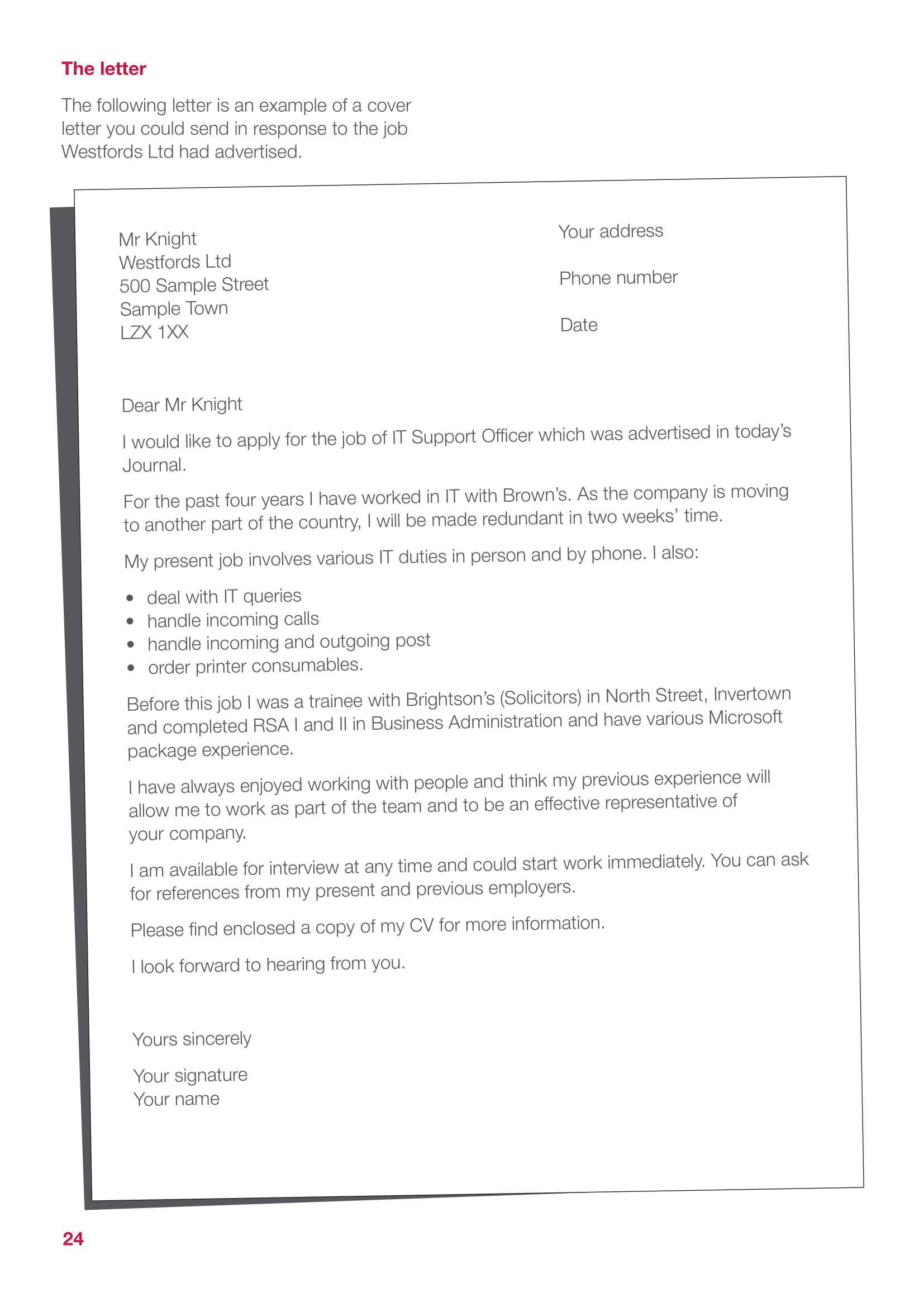 cover letter sample for professional job