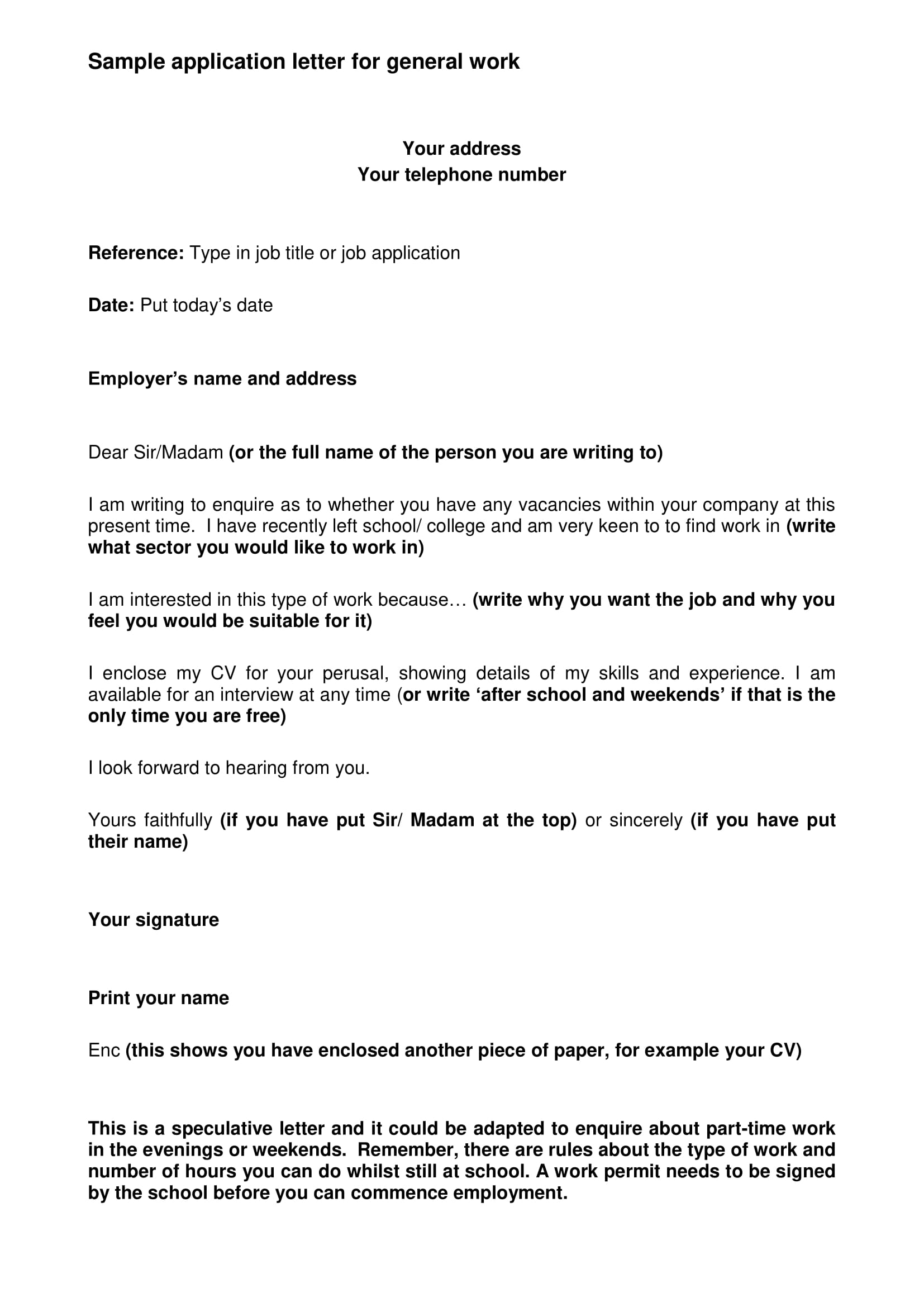 example of application letter applying job