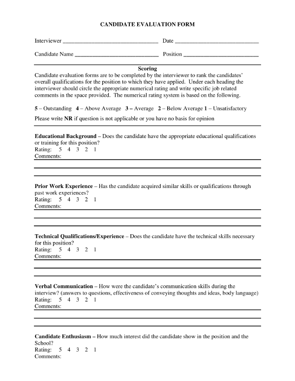 example of candidate evaluation form