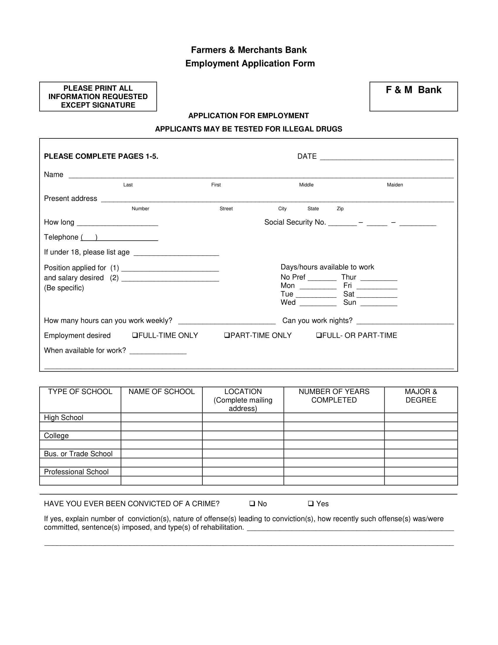 example of an employment application form