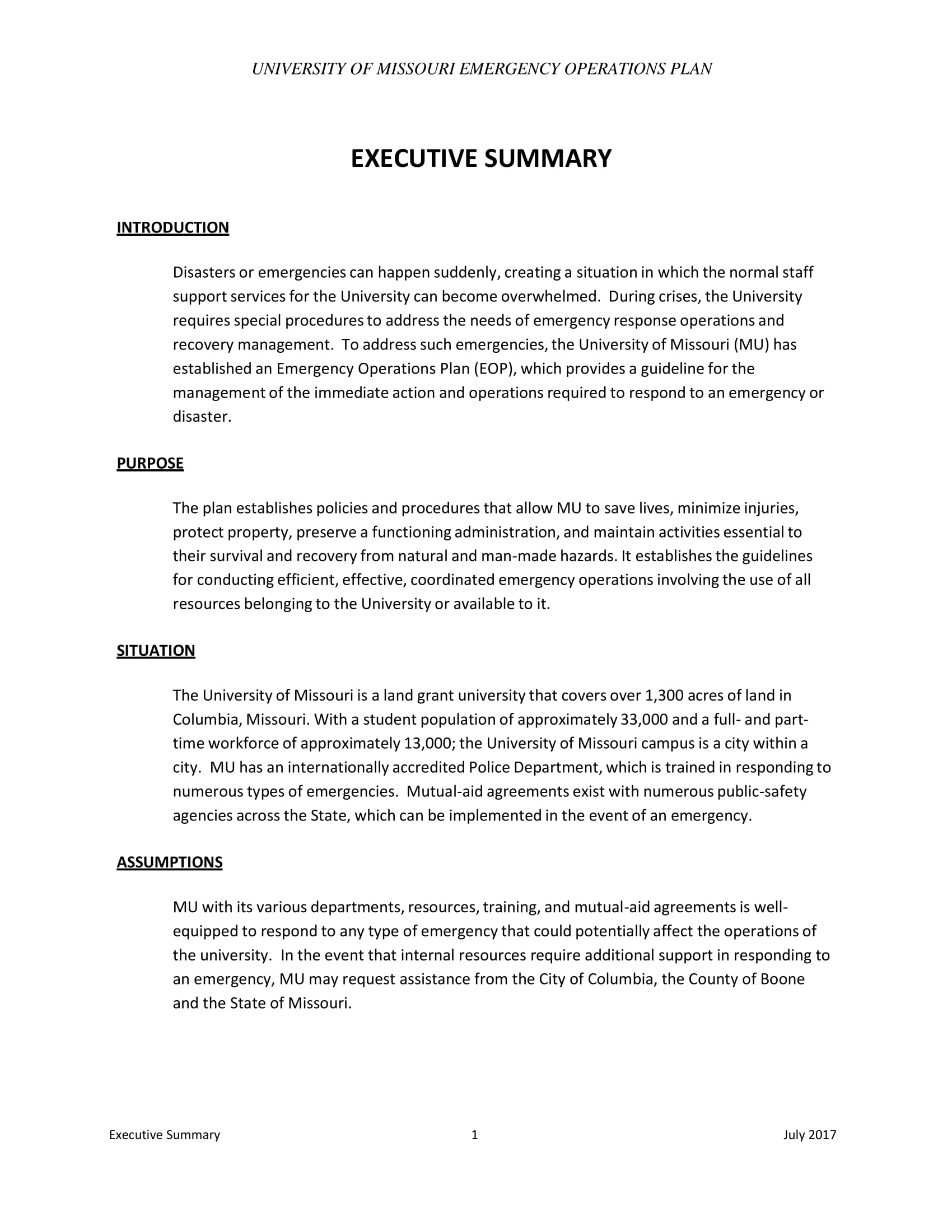 executive summary of research paper sample