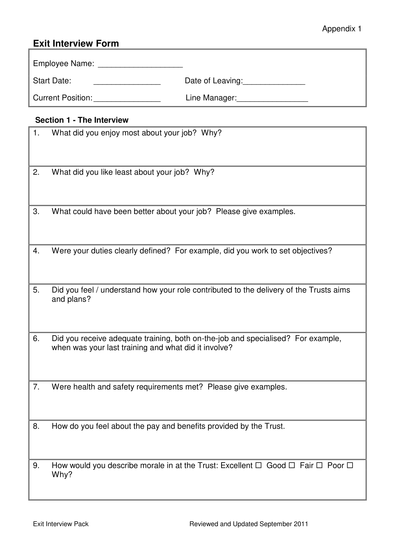 9 Exit Interview Form Examples Pdf Examples