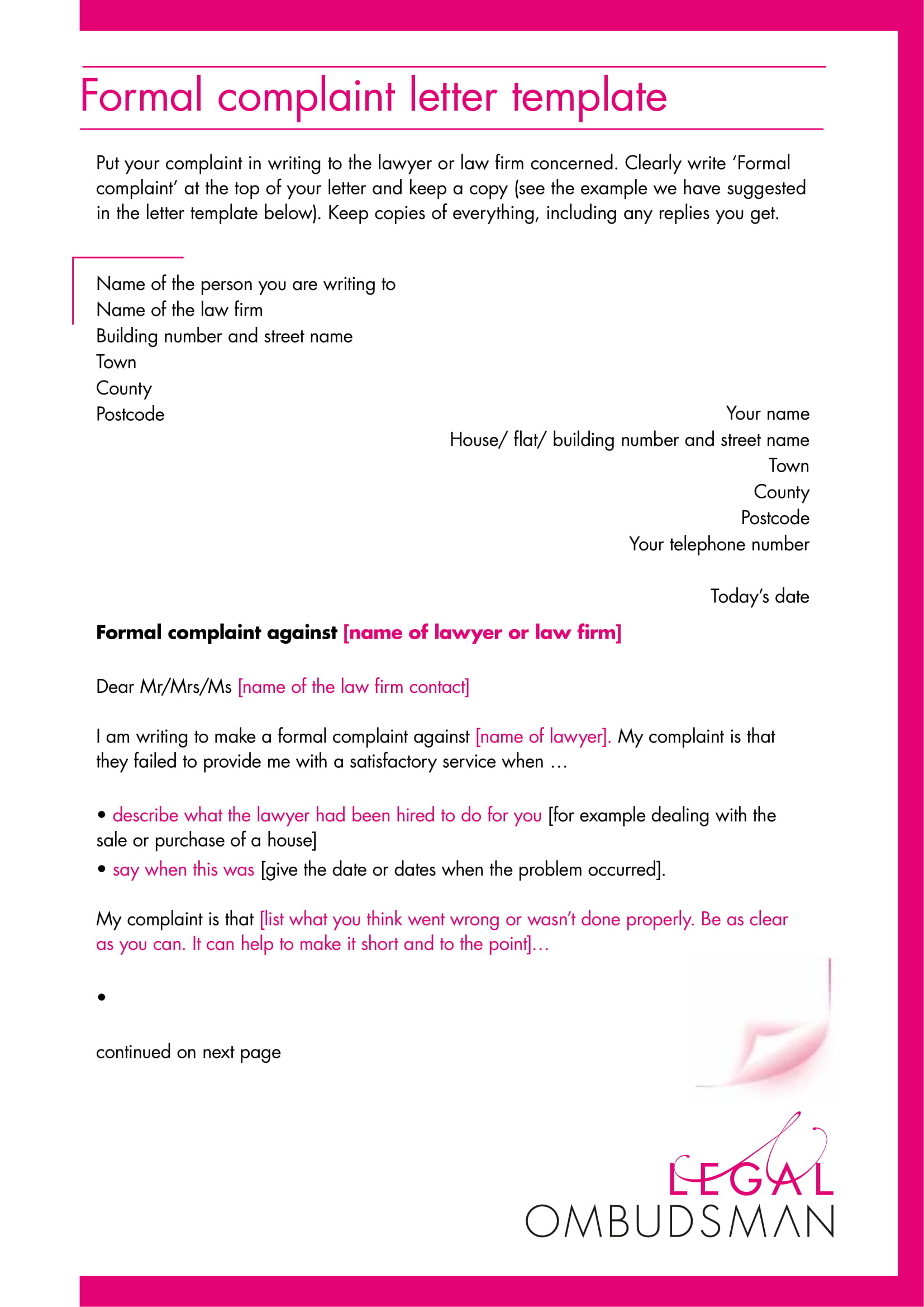 A Letter Of Complaint Format - Cover Letter