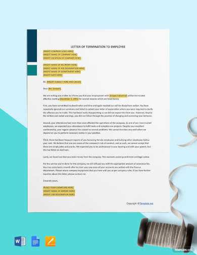 free basic termination letter to employee template