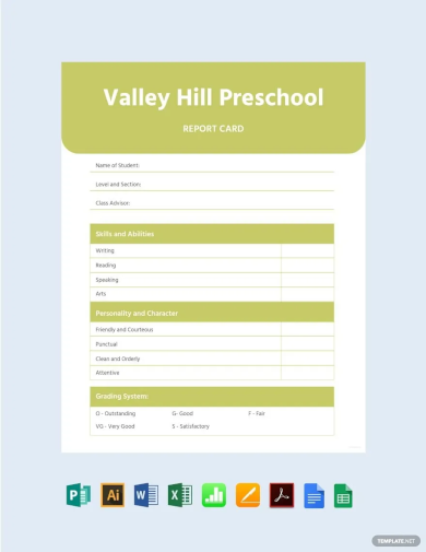 free blank preschool report card template