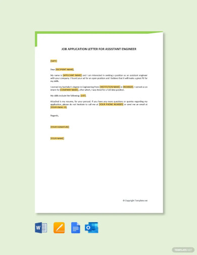 free job application letter for assistant engineer template