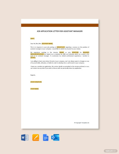 free job application letter for assistant manager template