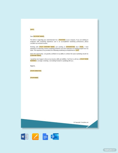 free job application letter to marketing manager template