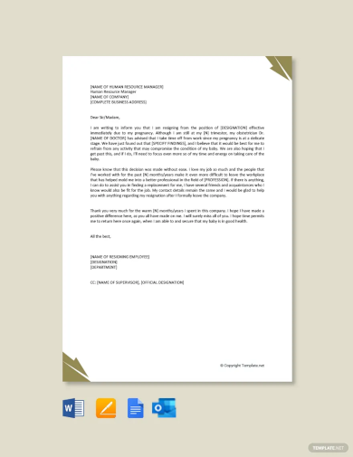 free resignation letter due to pregnancy effective immediately template