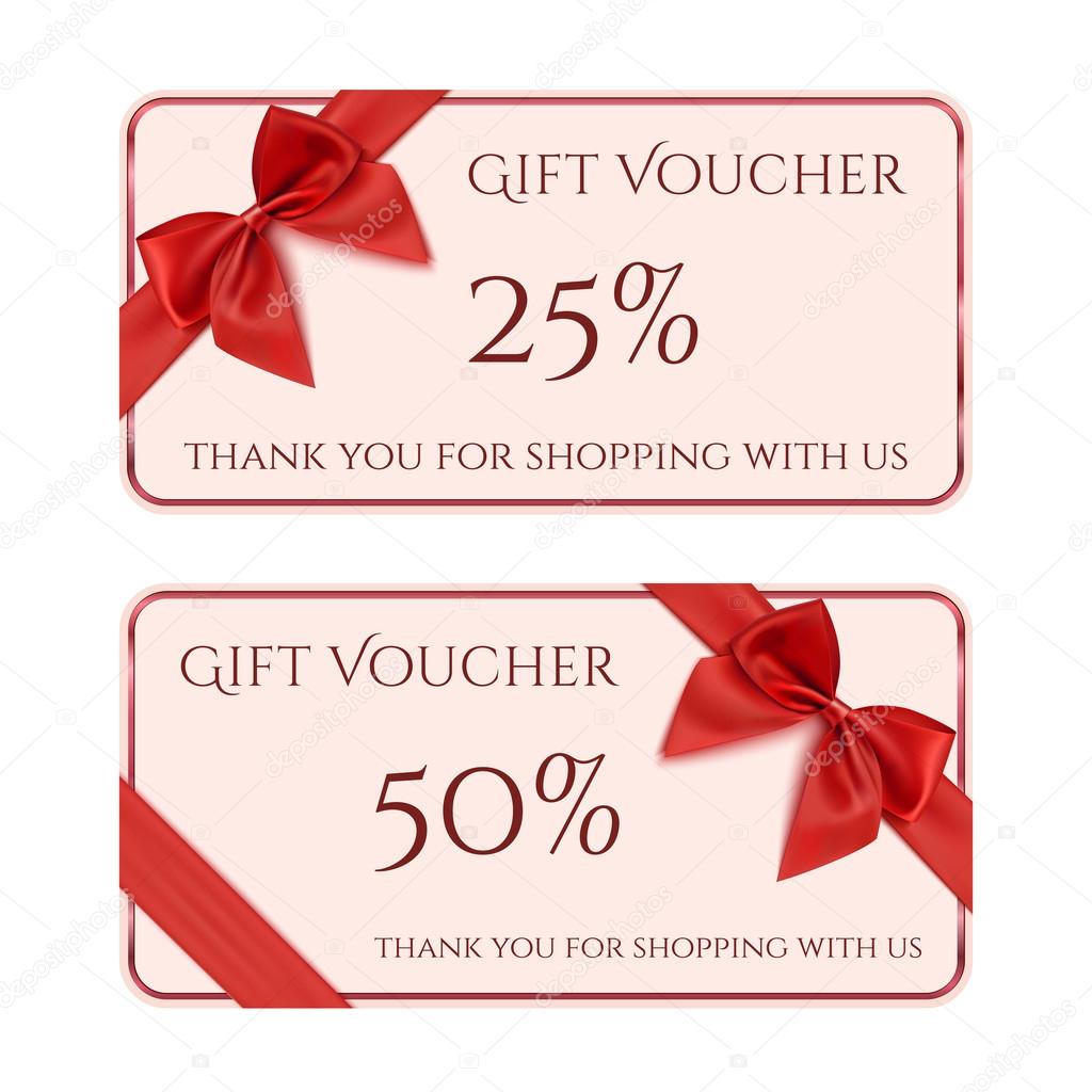 gift voucher template with red ribbon and a bow
