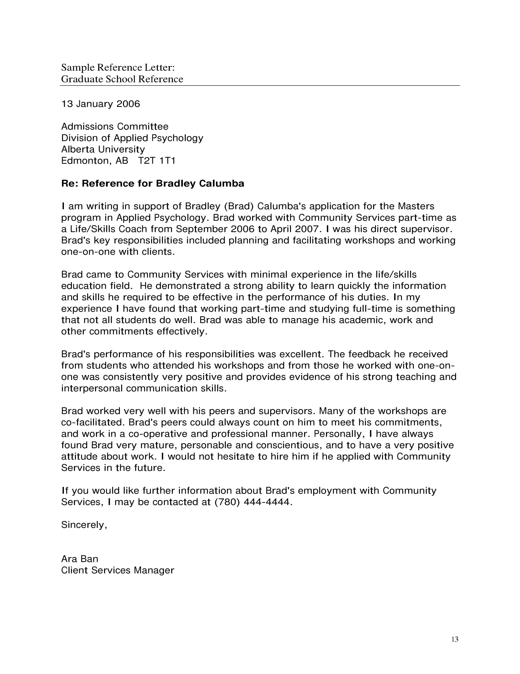 letter of recommendation template business