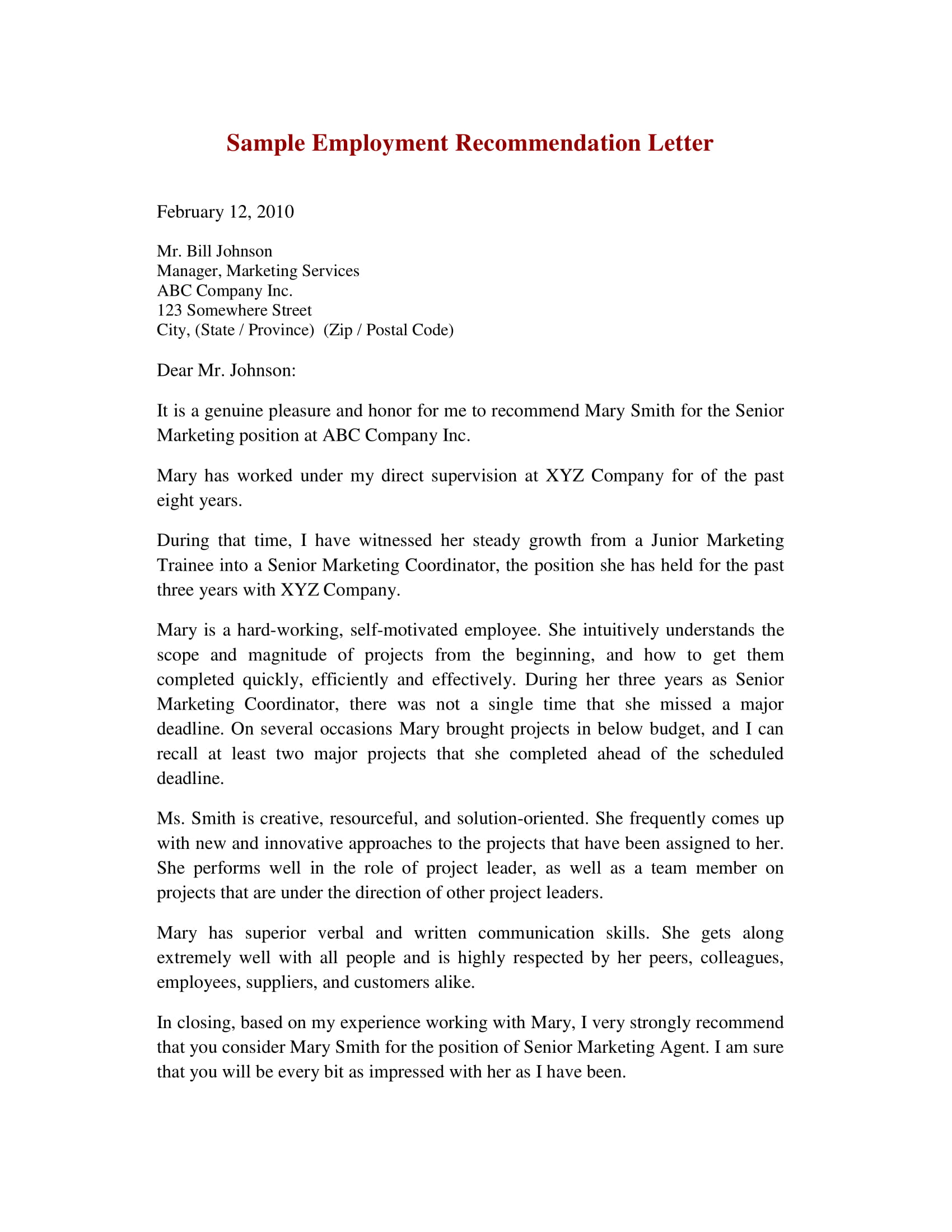 Great Reference Letter Template