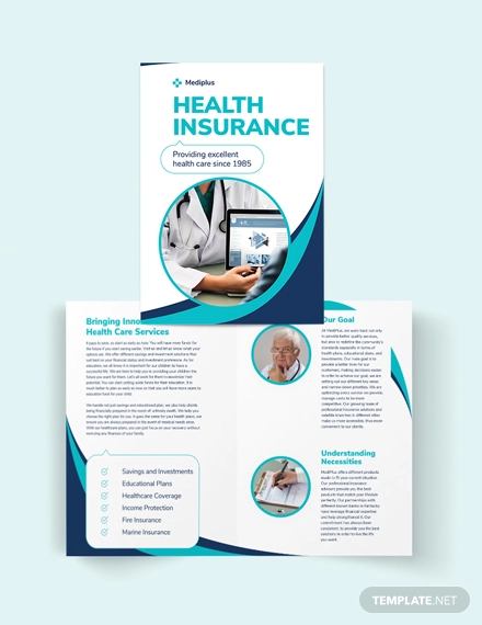 health insurance company bi fold brochure template