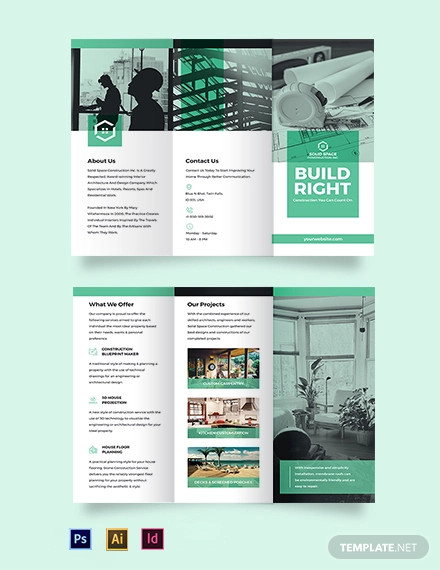 Home Construction Company Tri Fold Brochure Template