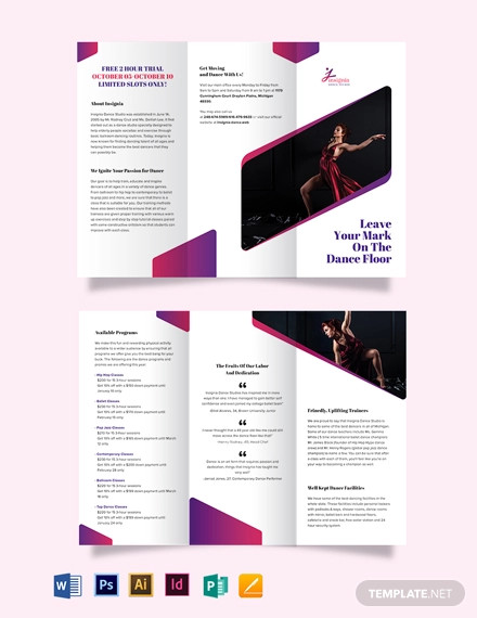 insignia dance studio tri fold brochure template