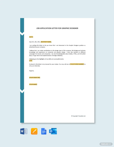 job application letter for graphic designer template