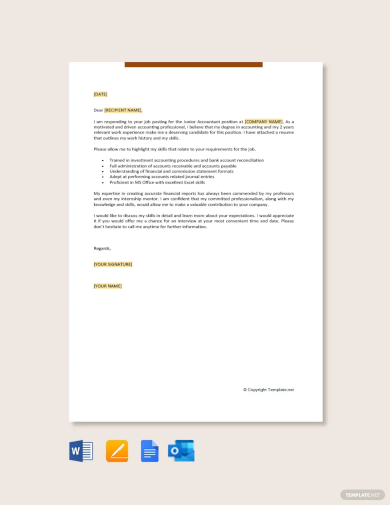 job application letter for junior accountant template