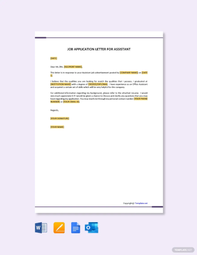 job application letter template for assistant