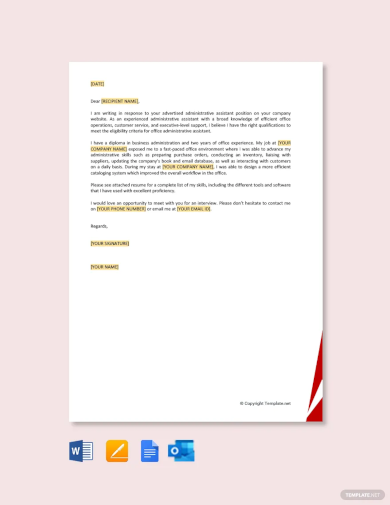 job application letter for administrative assistant template